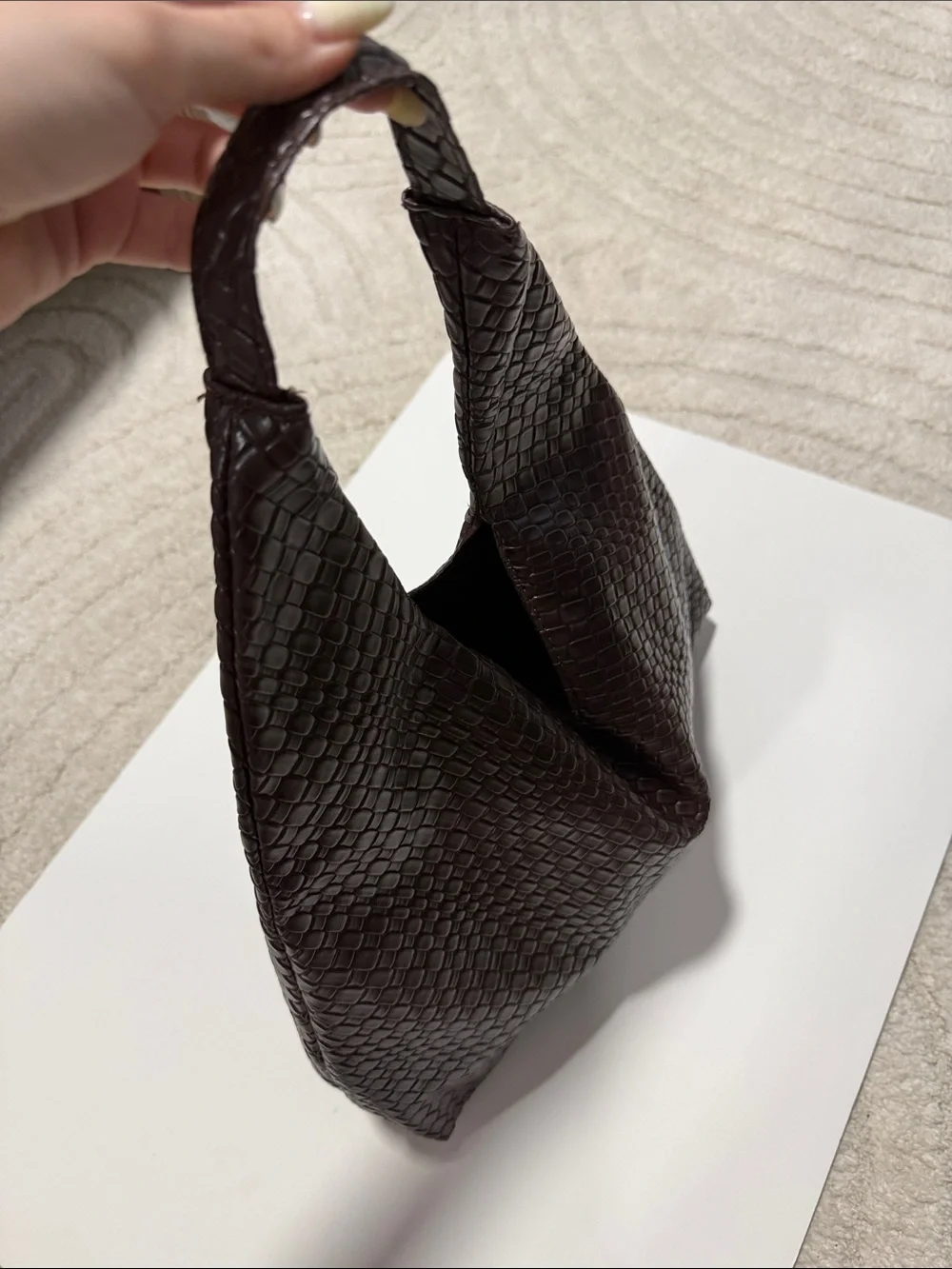 Woven Hobo Shoulder Bag - Dark Brown